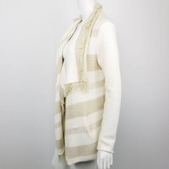 Ella Moss Gold Shimmer Striped Fringe Cardigan XS - Picture 5 of 7